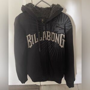 Billabong Men’s Lined Hoodie Black With Grey Logo Size Medium M great condition